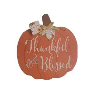 Fall and Thanksgiving Thankful & Blessed Door Wall Hanging Plaque 12' x 12" Wood